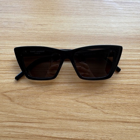Saint Laurent Black Rectangular Cat Eye Sunglasses